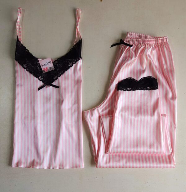 Pijama Outono Cetim Charmousse Listrado Rosa