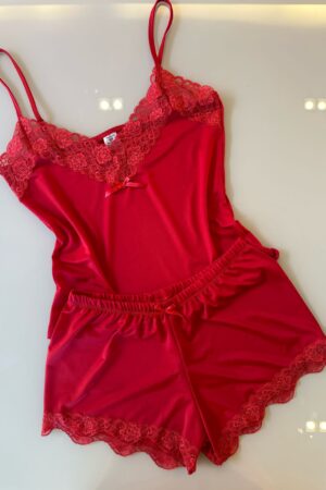 Baby-Dool Renda Larga Vermelho Rubi Liganete