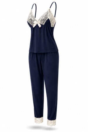 Pijama Kaki Outono Azul Marinho Algodão