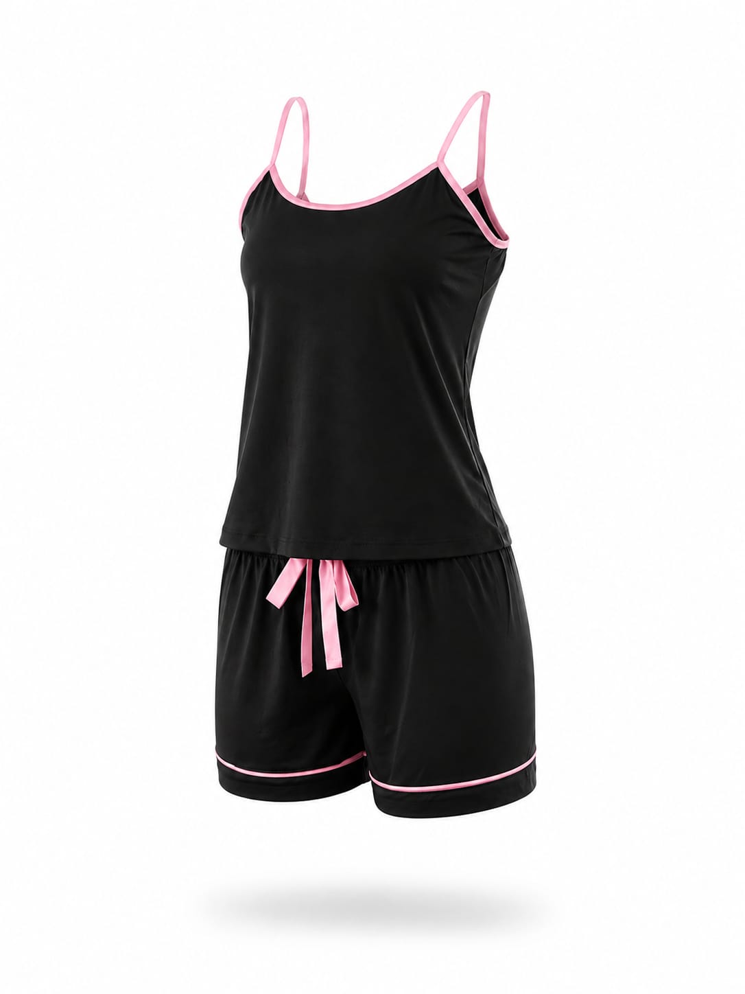 Pijama Viés Rosa Preto 100% Algodão