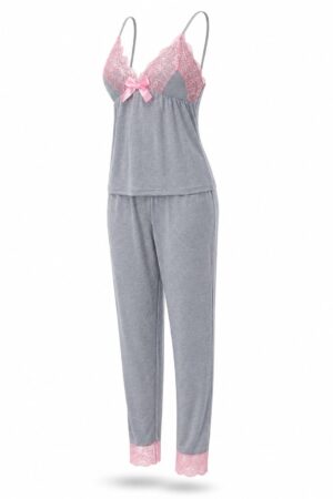 Pijama Kaki Outono Cinza Mescla Algodão