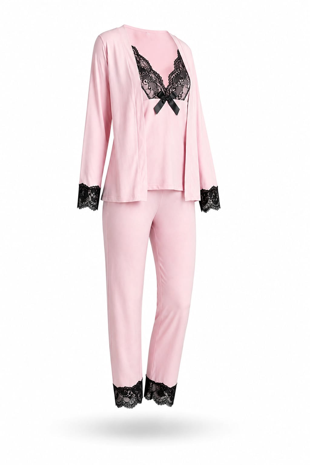 Combo De 3 Peças Pijama Kaki Inverno Rosa Bebê Algodão