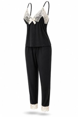 Pijama Kaki Outono Preto Algodão
