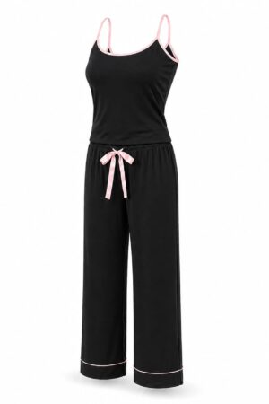 Pijama Viés Outono Preto 100% Algodão