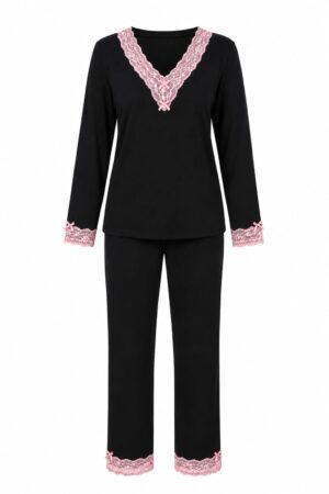 Pijama Renda Larga Inverno Preto