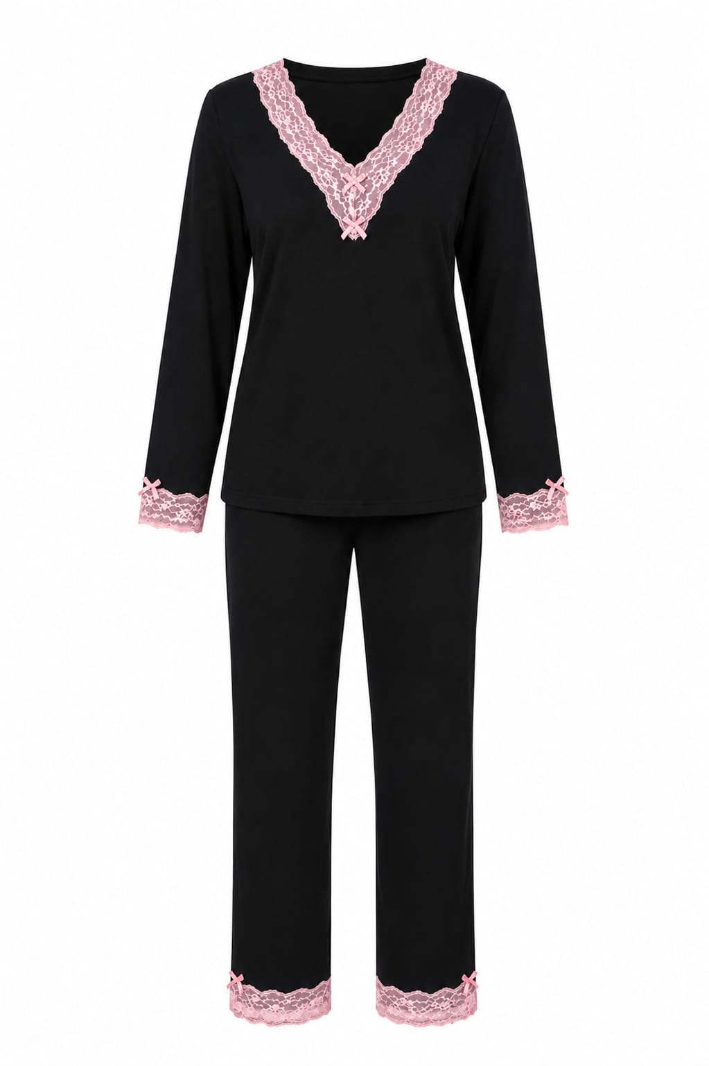 Pijama Renda Larga Inverno Preto