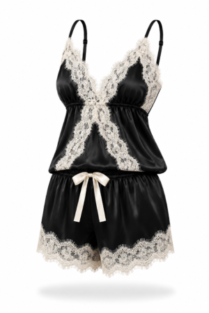 Baby-Dool Kaki Chantilly Cetim Charmousse Preto Com Renda Off white