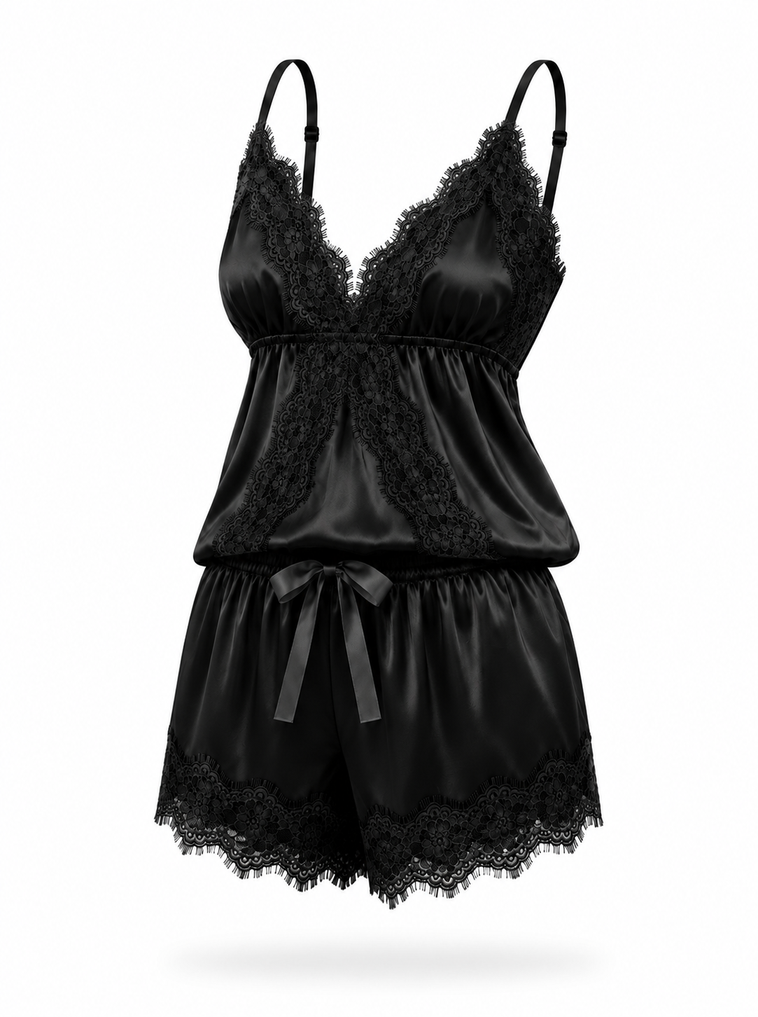Baby-Dool Kaki Chantilly Cetim Charmousse Preto