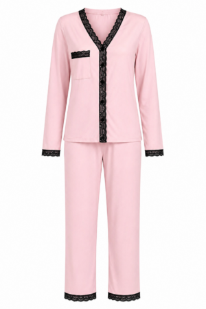 Pijama Inverno com Botão Rosa Bebê 100% Algodão