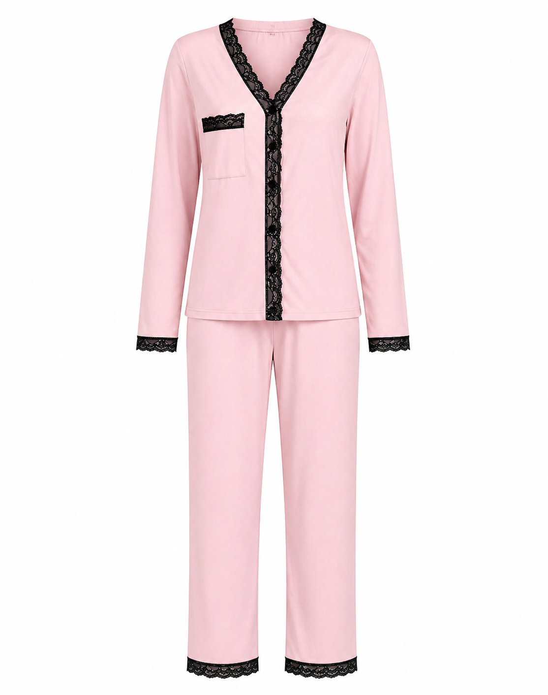 Pijama Inverno com Botão Rosa Bebê 100% Algodão