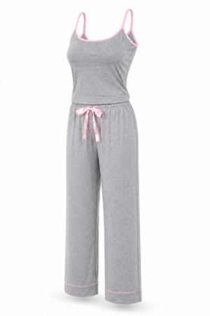 Pijama Outono Viés Cinza Mescla 100% Algodão
